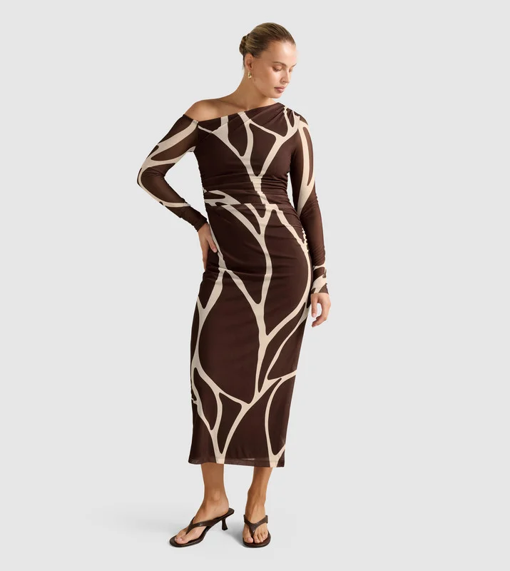 فورايفر نيو GEMMA Asymmetric Neck Midi Dress